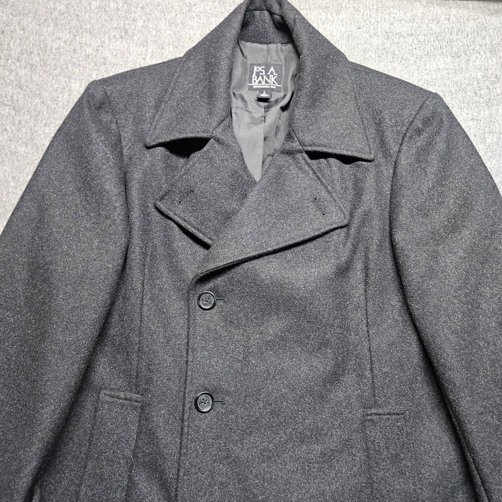 Jos A Bank Pea Coat Mens L Gray Wool Blend Double Breasted Winter Jacket